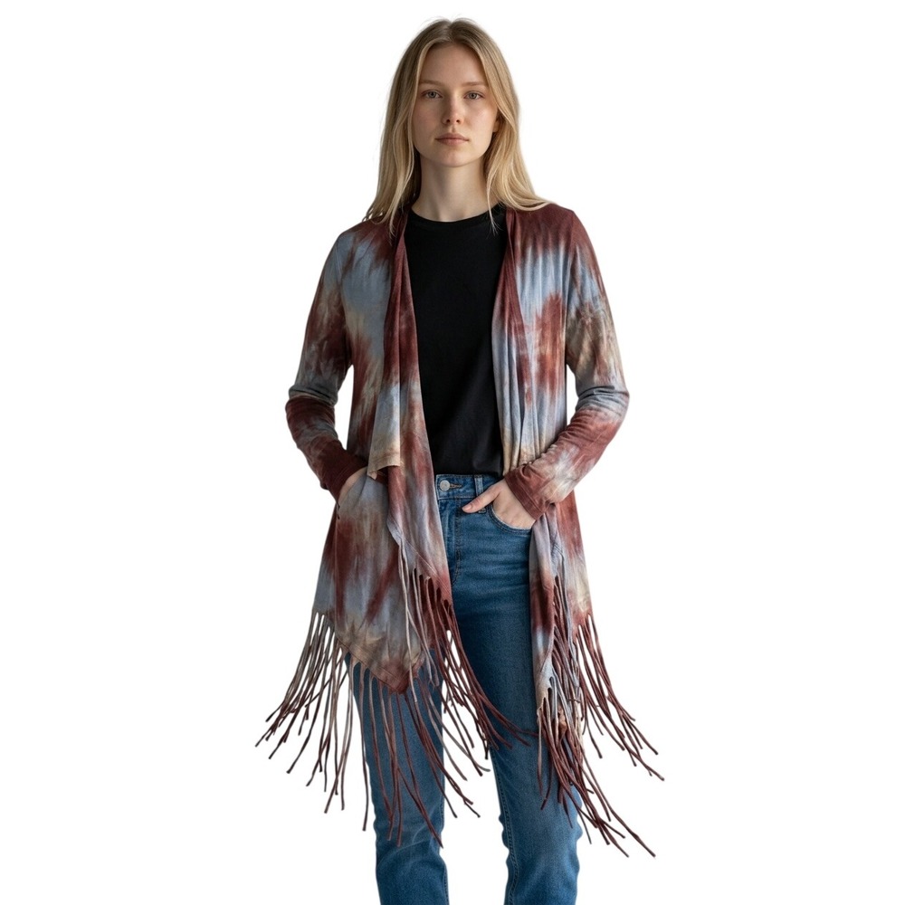T-Party Tie Dye Fringe Open Cardigan
